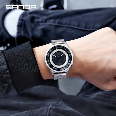 Sanda Youth Quartz Watch with Mesh Strap, Silver, Black, Rose Gold, Black