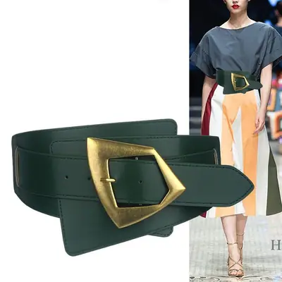 Women's Black & Brown Elastic Waist Belt with Gold Buckle