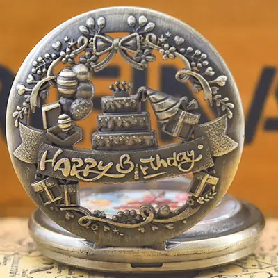 Happy Birthday Mechanical Pocket Watch with Crown Design