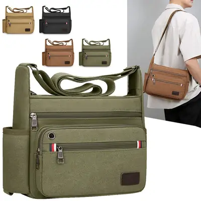 Multi-layer Canvas Bag Large Capacity for Men Travel Crossbody