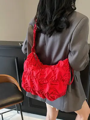 Red Ruffled Crossbody Bag for Women 2025