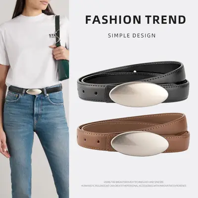 Women's Brown Oval Alloy Buckle Waist Belt