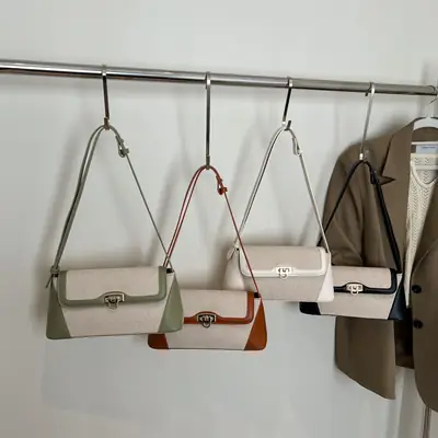 Women's 2025 Textile Shoulder Bags Contrast Colors