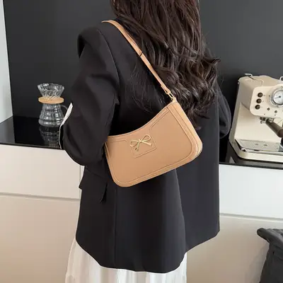 Korean Style Bow Armpit Bag Beige 2025