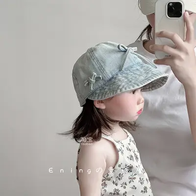 Girls Denim Bow Cap Sunhat Big Brim Duck Tongue Hat