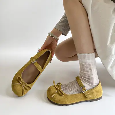 Women French Bow Mary Jane Shoes Spring Flat Bottom