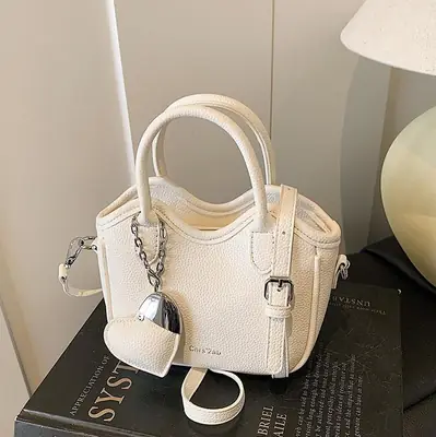 Women's White Leather Bucket Bag 2025 Summer Fashion