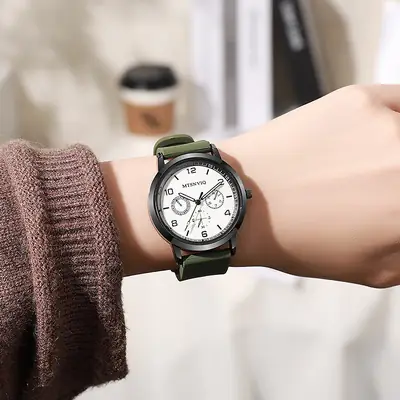 Men's Cross-Border Student Casual Quartz Watch Brown Leather Band