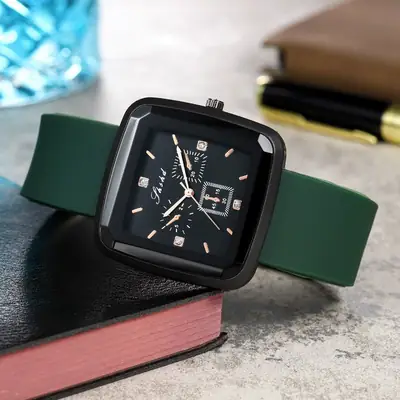 Square Dial Luxury Watch with Leather Band