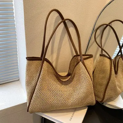 Women Woven Straw Shoulder Bag Large Capacity 2025