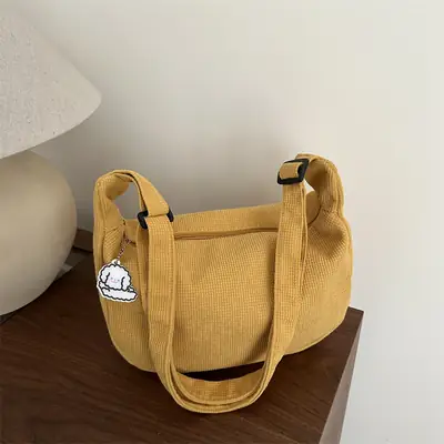 Corduroy Lazy Style Yellow Shoulder Crossbody Bag for Women