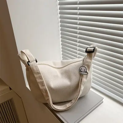 Beige Waffle Knit Shoulder Bag for Women