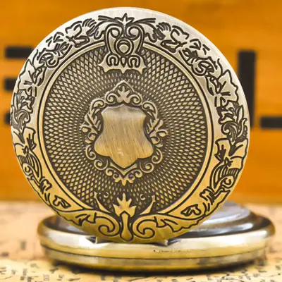 Retro European Pocket Watch with Chain & Carved Design