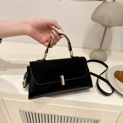 Black Textured Shoulder Bag for Women 2025