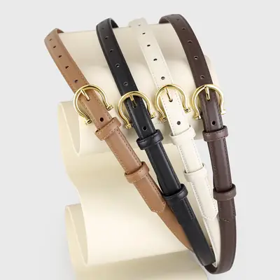 Black French Gold Buckle Genuine Leather Belt for Women