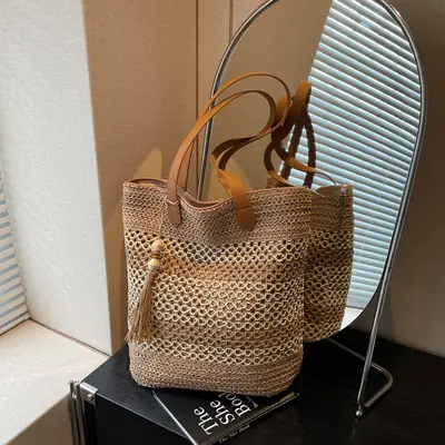 Straw Tote Bag Forest Color Casual Commute Vacation