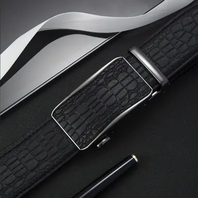Men's Black Croc Embellished Buckle Belt