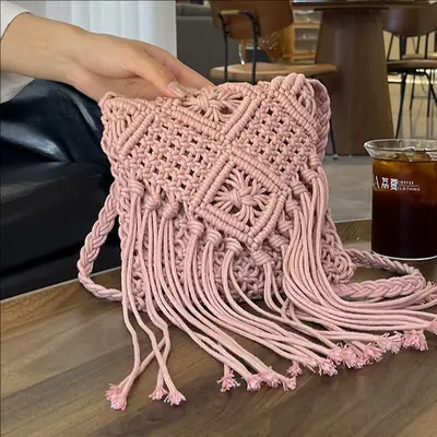 Pink Handmade Tassel Bag for Women