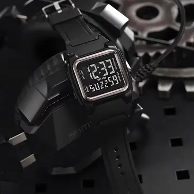 Men Square Digital Watch with Luminous Strap