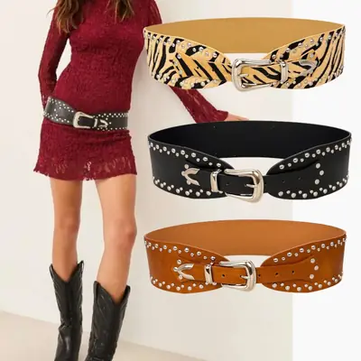 Black Rivet Belt for Girls, 195g, 8cm Width