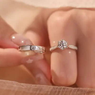 Simulated Moissanite Couple Ring with 1 Carat Diamond