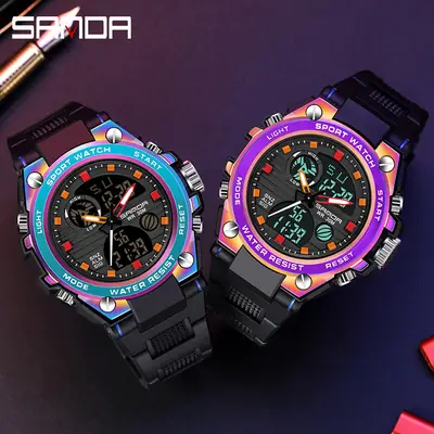 Red Silicone Sport Watch for Men Women Dual Time Zone