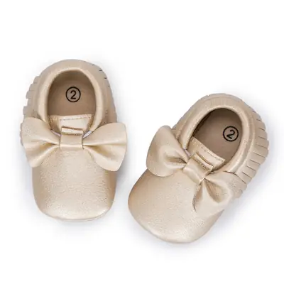 Gold Tassel Bow Slip-On Baby Shoes 0-1Yr Soft Soled