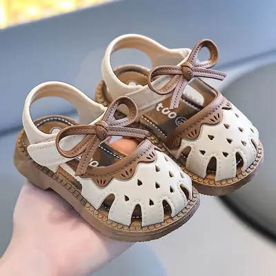 Baby Princess Shoes Summer Girls Breathable Toe Sandals Soft Sole Non-Slip Baby Rubber Shoes Step Shoes Children's Hollow