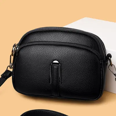 Black Textured Crossbody Bag for Women 2025