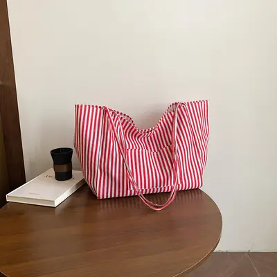 Red Striped Women's Hand Tote Bag 2025 Spring New Arrival