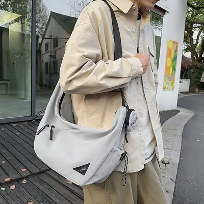 Men's Grey Crossbody Bag 2025 Casual Commuter Large Capacity