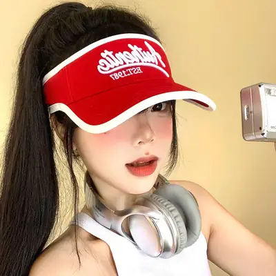 Women Letter Embroidery Visor Hat Navy White Summer Travel Sports Sunshade