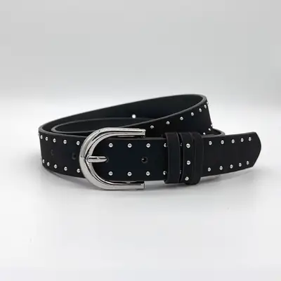 Black Suede Rivet Belt with Silver Buckle for Women