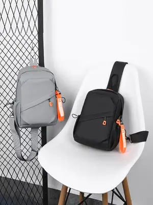 Men's Lightweight Crossbody Bag Black Orange Oxford Cloth