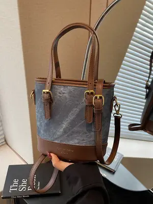 Trendy Women's Shoulder Crossbody Bag Blue Brown Leather