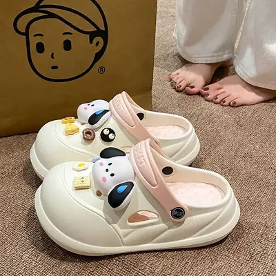 Women Cartoon Clogs Black Thick Non-Slip
