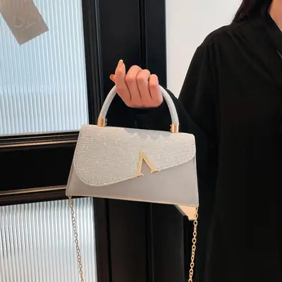 Women's Shiny Square Shoulder Bag with Chain Strap