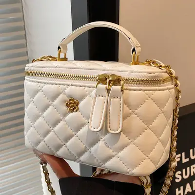White Quilted Chain Crossbody Bag for Women