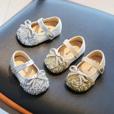 Spring Girls Princess Shoes Sequin Stylish Shallow Mouth Mary Jane Baby Toddler Shoes Soft Sole Baby Shoes All-Match Fashion