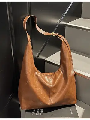 Brown Leather Large Capacity Women's Tote Bag