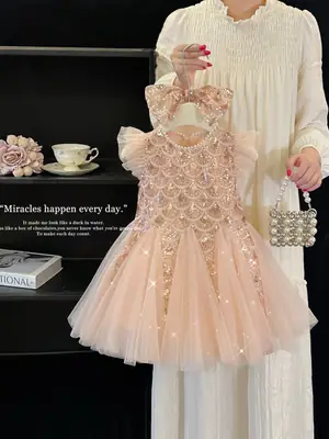 Girls' Dress 2026 Summer New Style Children's Stylish Princess Dress Baby Fashion Mesh Flutter Sleeve Vest Dress