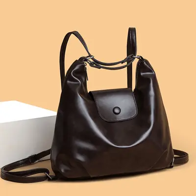Women's Black Leather Crossbody Bag 2025 Large Capacity