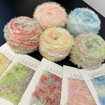 Fancy Yarn, Section-Dyed Fur Thread, Knitted Scarf, Coral Velvet, Imitation Mink Velvet, Hand-Knitted DIY Crochet