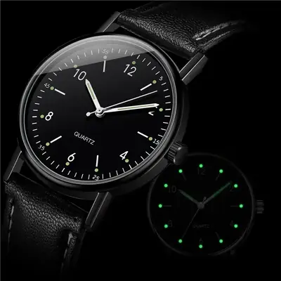 Black Luminous Quartz Women's Watch with Green LED Display