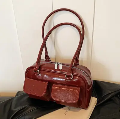 Women's Maroon Leather Commuter Handbag 2025 New Arrival