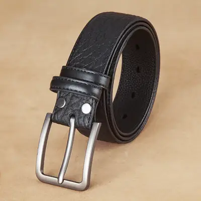 Men Genuine Leather Pin Buckle Belt Black