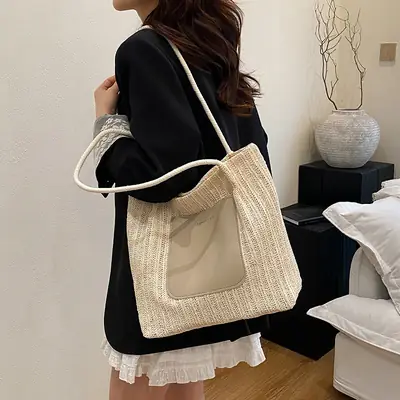 Women Woven Straw Shoulder Bag Large Capacity 2025