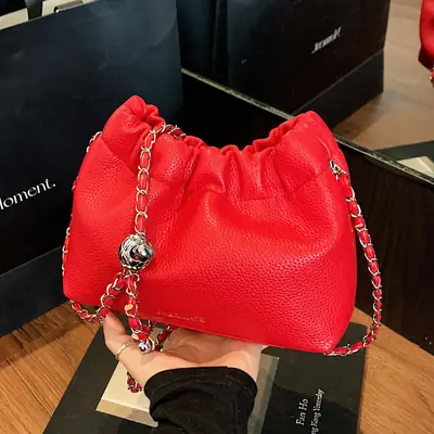 Red Korean Style Underarm Bag with Chain