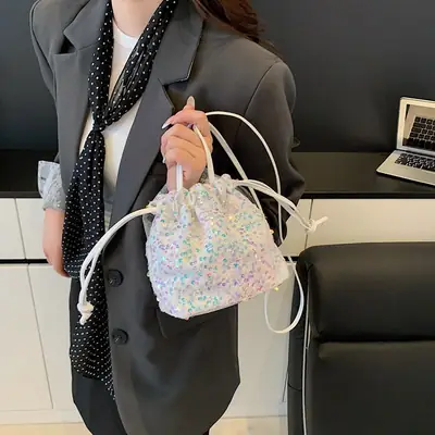 Women Sequin Bucket Bag 2025 Spring Fashion Commuter