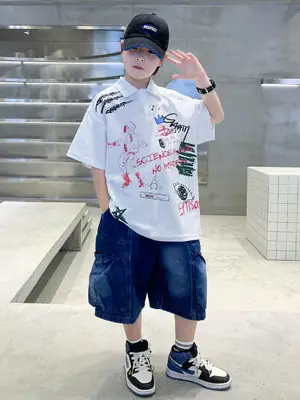 Summer Boys Denim Shorts T-Shirt Set for Teenagers